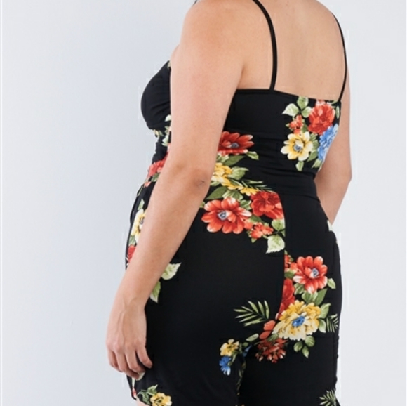 Plus Size Black Floral Wrap Skort Romper - Picture 4 of 7